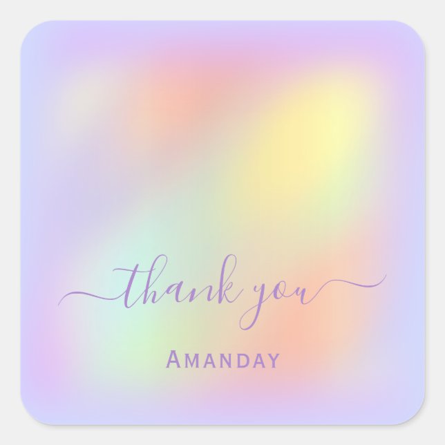Pegatina Cuadrada Gracias Nombre Maquillaje Holográfico Púrpura (Anverso)