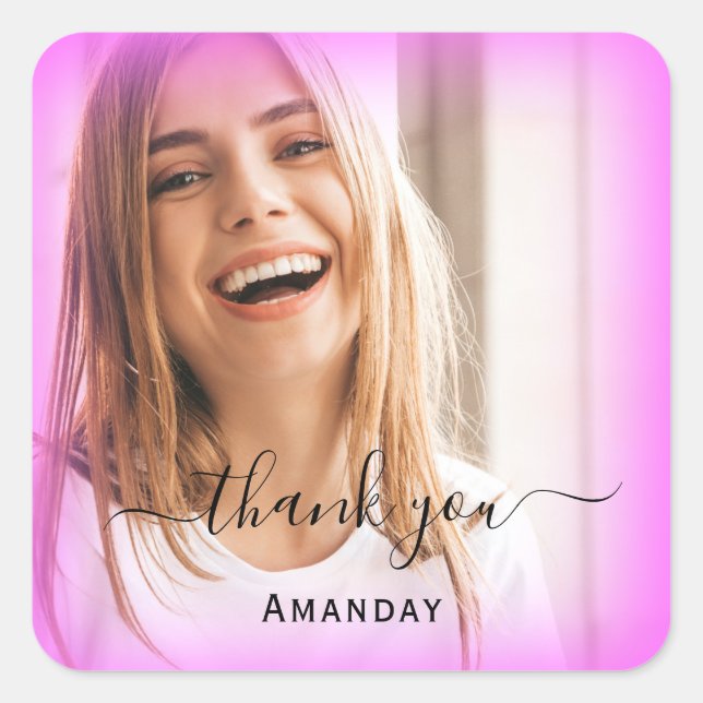 Pegatina Cuadrada Gracias Nombre Marco Rosa. Dulce de la novia16 (Anverso)