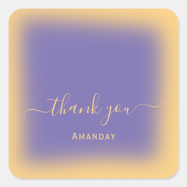 Pegatina Cuadrada Gracias Nombre Marrón Amarillo Maquillaje Azul Pol (Anverso)