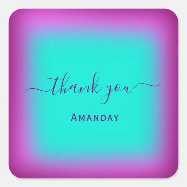 Pegatina Cuadrada Gracias Nombre Océano Holográfico Rosa Berry Sweet (Anverso)