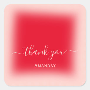 Pegatina Cuadrada Gracias Nombre Rubor Rojo Rosa Quinceañera Novia