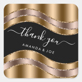 Pegatina Cuadrada Gracias Nombre Sweet 16th Bridal Shower Gold Black