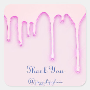 Pegatina Cuadrada Gracias Nombre Unicorn Drip Holographic Rosa Pink