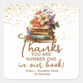 Pegatina Cuadrada Gracias número uno en nuestro libro