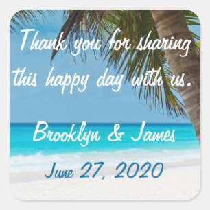 Pegatina Cuadrada Gracias Palm Trees En Los Pegatinas De Bodas De Pl