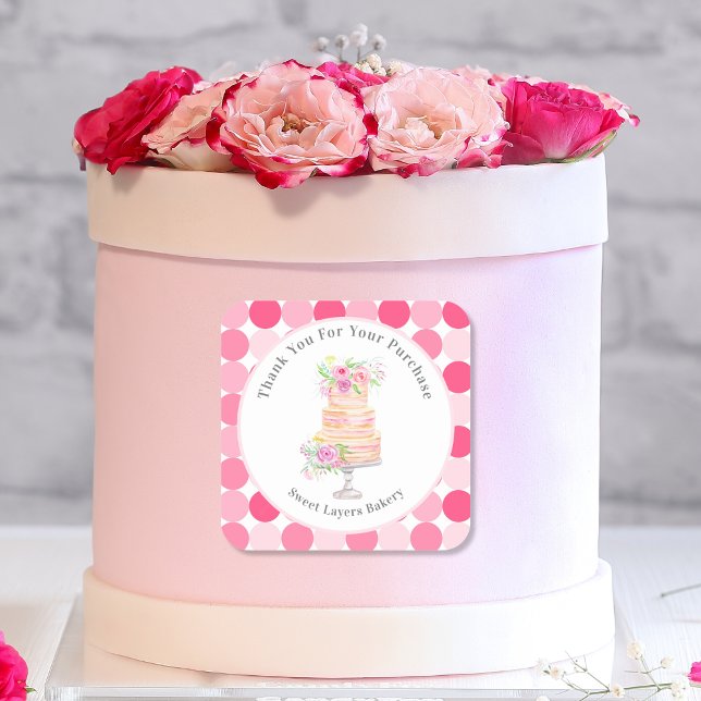 Pegatina Cuadrada Gracias Pastel De Moda Con Panadería De Rosas (Subido por el creador)