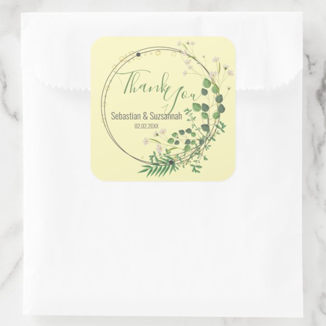 Pegatina Cuadrada Gracias Pastel Yellow Greeneration Wreath (Bolso)