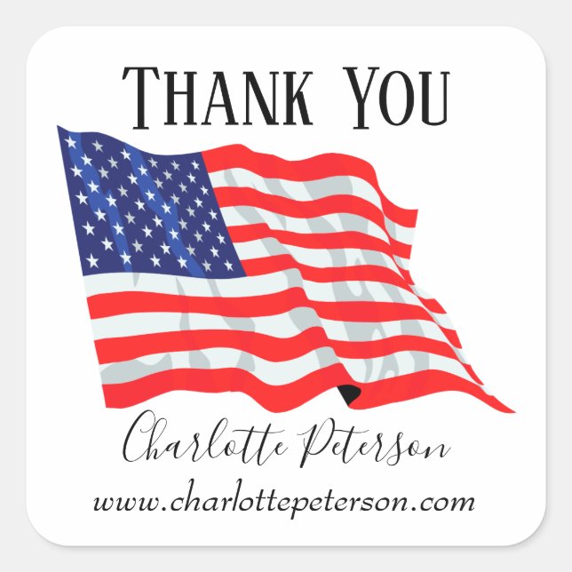 Pegatina Cuadrada Gracias Patriotic Vintage American Flag Business (Anverso)