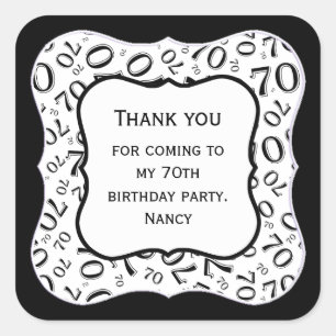 Pegatina Cuadrada Gracias: Patrón número 70 blanco/negro - Soporte