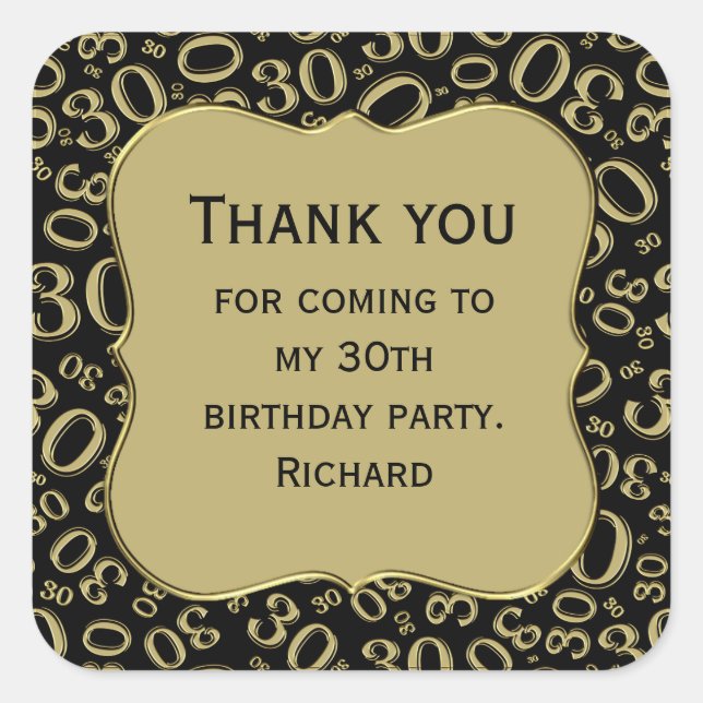 Pegatina Cuadrada Gracias: Patrón número de cumpleaños número negro/ (Anverso)