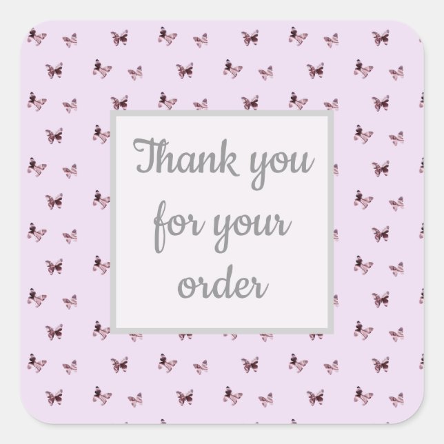 Pegatina Cuadrada Gracias Pedir Mariposas Rosadas Profesionales (Anverso)