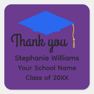 Pegatina Cuadrada Gracias, Pegatinas de Blue Graduation Cap #1-2