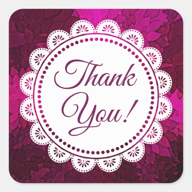 Pegatina Cuadrada Gracias Pegatinas de encaje blanco y magenta (Anverso)