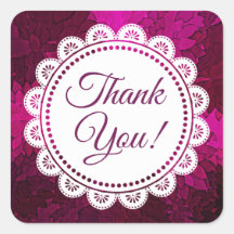 Gracias Pegatinas de encaje blanco y magenta