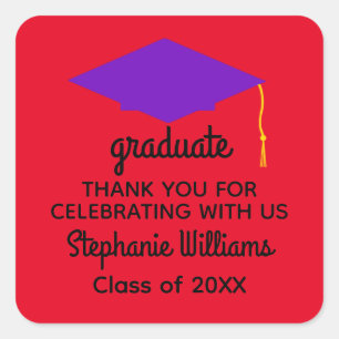 Pegatina Cuadrada Gracias Pegatinas del Cap #1 de graduación púrpura