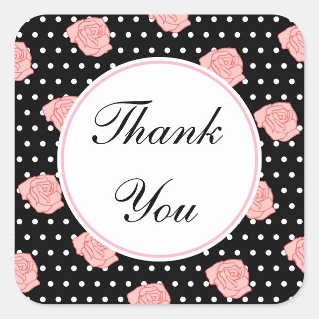 Pegatina Cuadrada Gracias Pegatinas Rosas (Anverso)