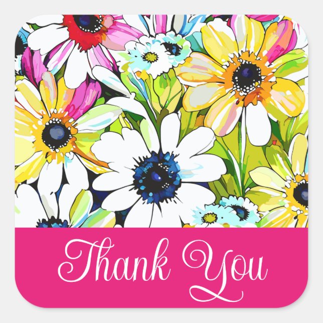 Pegatina Cuadrada Gracias pegatinas rosas (Anverso)