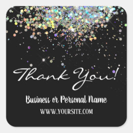 Pegatina Cuadrada Gracias Personalizado Business Rainbow Purpurina