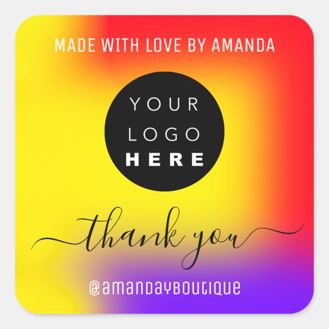 Pegatina Cuadrada Gracias Personalizado Comercial Logotipo Hecho Con (Anverso)