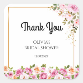 Pegatina Cuadrada Gracias Petals and Prosecco Floral Bridal Shower