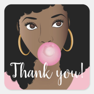 Pegatina Cuadrada Gracias, Pink Bubble Gum Natural Hair