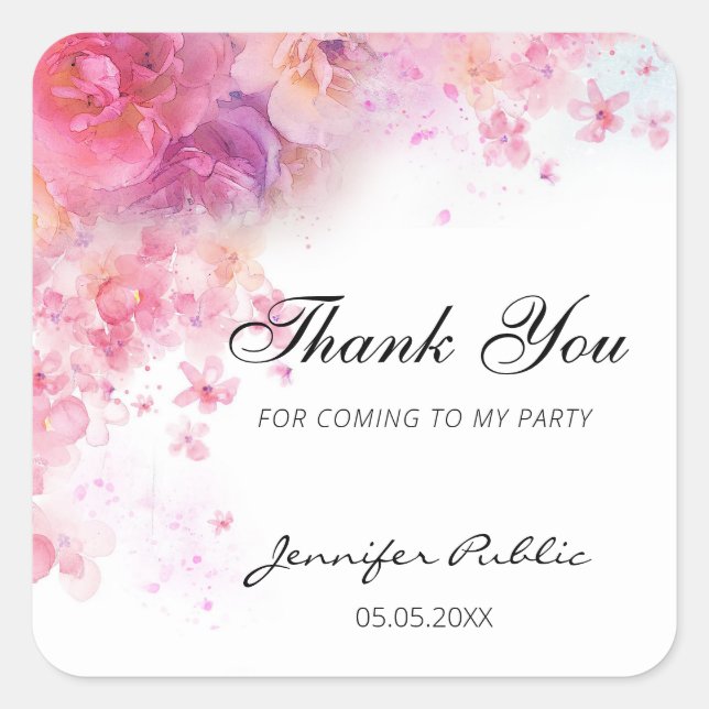 Pegatina Cuadrada Gracias Plantilla de guión manual de flores de col (Anverso)