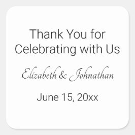 Pegatina Cuadrada Gracias por celebrar con nosotros la elegante boda