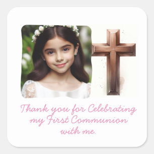 Pegatina Cuadrada Gracias por celebrar mi primera comunión conmigo