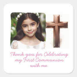 Pegatina Cuadrada Gracias por celebrar mi primera comunión conmigo