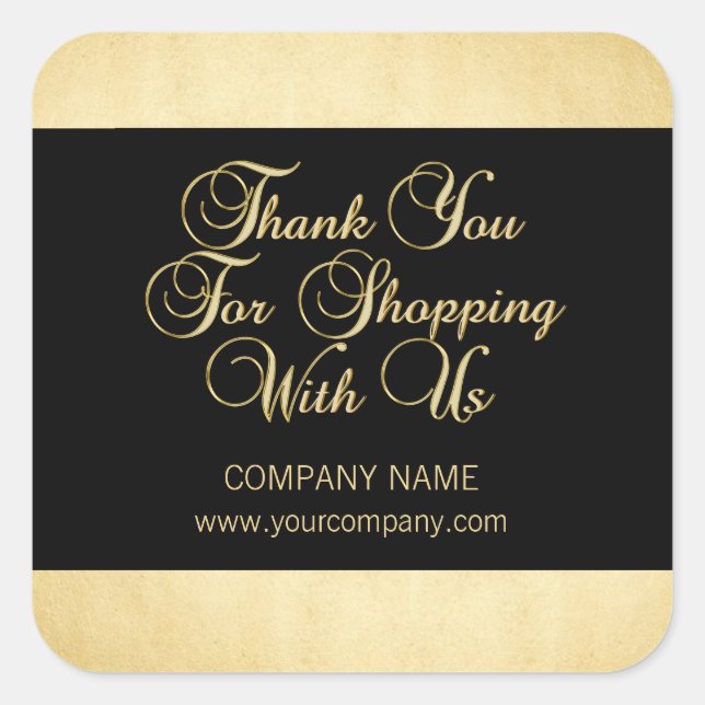 Pegatina Cuadrada Gracias Por Comprar Con Nosotros Business Gold Bla (Anverso)