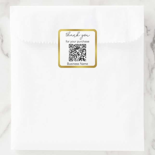 Pegatina Cuadrada Gracias Por Comprar El Código QR De Negocios Oro B (Bolso)