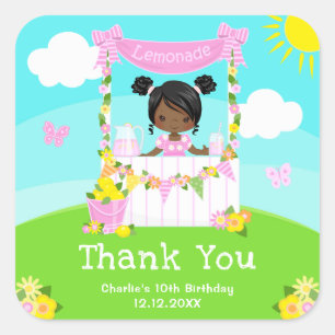 Pegatina Cuadrada Gracias por el cumpleaños de la niña de piel oscur