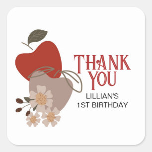 Pegatina Cuadrada Gracias por el cumpleaños temático de Apple