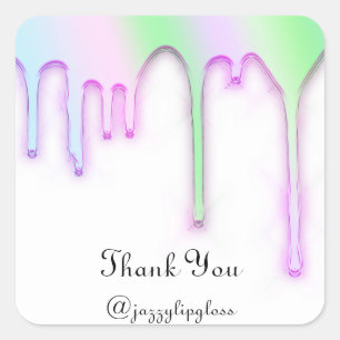 Pegatina Cuadrada Gracias por el nombre Drip Holographic Purple Gree