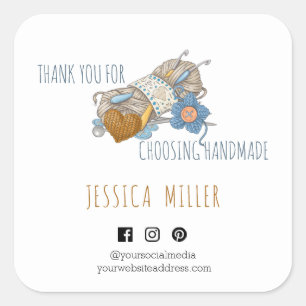 Pegatina Cuadrada Gracias por elegir Handmade Social Media