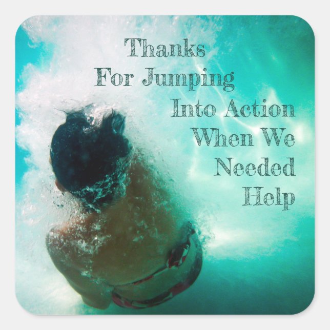 Pegatina Cuadrada Gracias por entrar en acción (Anverso)