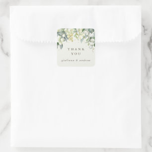 Pegatina Cuadrada Gracias por la boda Cream Snowberry+Eucalyptus