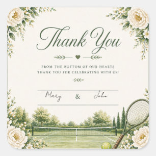 Pegatina Cuadrada Gracias por la boda de tenis 