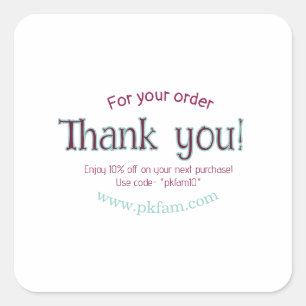 Pegatina Cuadrada Gracias por la compra detalle de negocio familiar 