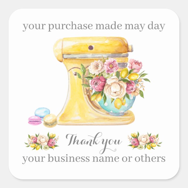 Pegatina Cuadrada Gracias por la compra, pequeñas panaderías. (Anverso)