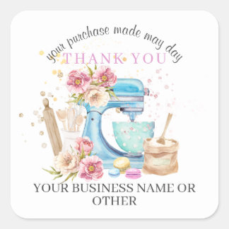 Pegatina Cuadrada Gracias por la compra, pequeño negocio de panaderí