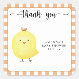 Pegatina Cuadrada Gracias por la fiesta de bebé pollito adorable