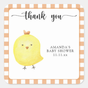 Pegatina Cuadrada Gracias por la fiesta de bebé pollito adorable