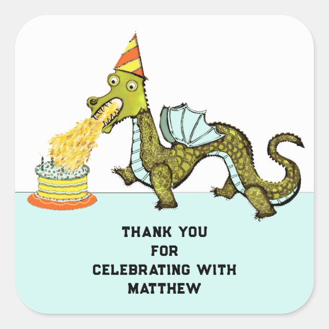 Pegatina Cuadrada Gracias por la fiesta de cumpleaños del niño (Anverso)