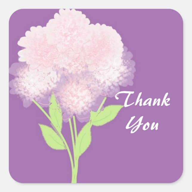 Pegatina Cuadrada Gracias por las flores moradas (Anverso)