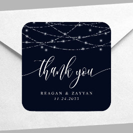 Pegatina Cuadrada Gracias por las luces de cadena Navy Blue Elegant