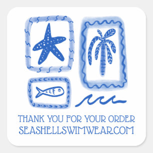 Pegatina Cuadrada GRACIAS POR PEDIR Cute Beach Sea PERSONALIZADO