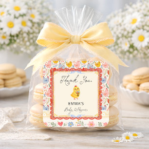 Pegatina Cuadrada Gracias por Rustic Chicken Baby Shower