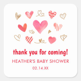 Pegatina Cuadrada Gracias por San Valentín en Baby Shower