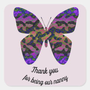 Pegatina Cuadrada Gracias por ser nuestra nana moderna mariposa